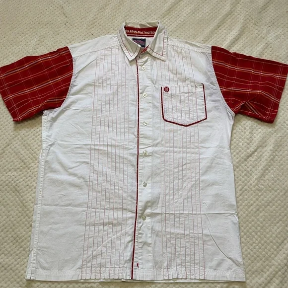 fubu dress shirts XXL 90's FUBU Men's Button Down Collar Shirt Red White Vintage 1990's for Us by Us Hip Hop 2XL Plaid E